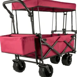 VEVOR Extra Large Collapsible Garden Cart with Removable Canopy, Folding Wagon Utility Carts with Wheels and Rear Storage, Wagon Cart for Garden, Camping, Grocery Cart, Shopping Cart, Red