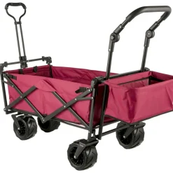 VEVOR Extra Large Collapsible Garden Cart with Removable Canopy, Folding Wagon Utility Carts with Wheels and Rear Storage, Wagon Cart for Garden, Camping, Grocery Cart, Shopping Cart, Red