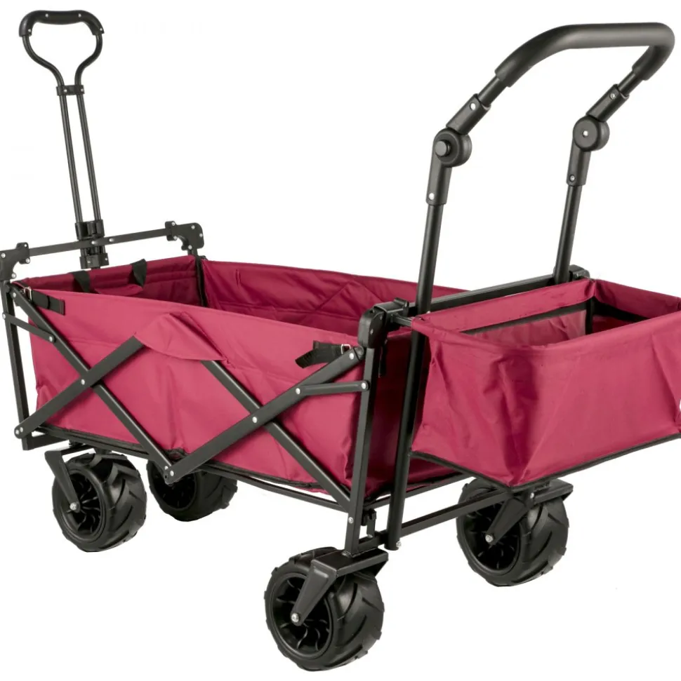 VEVOR Extra Large Collapsible Garden Cart with Removable Canopy, Folding Wagon Utility Carts with Wheels and Rear Storage, Wagon Cart for Garden, Camping, Grocery Cart, Shopping Cart, Red