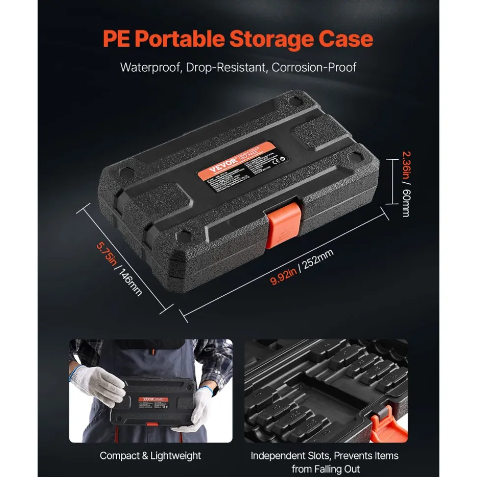 VEVOR Extra Long Allen Hex Bit Socket Set, 18-Piece 3/8 inch Drive, S2 Alloy Steel and Cr-V Steel, Standard SAE and Metric 1/8-Inch-3/8-Inch, 3-12mm, with Enhanced Storage Case, for Mechanics
