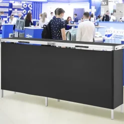 VEVOR Extra Long Folding Portable Bar Table - Tradeshow Podium Table for Indoor, Outdoor, Party, Picnic, Exhibition, Includes Carrying Case, Storage Shelf and Black Skirt, 77.95