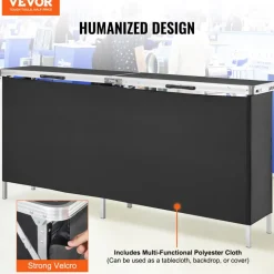 VEVOR Extra Long Folding Portable Bar Table - Tradeshow Podium Table for Indoor, Outdoor, Party, Picnic, Exhibition, Includes Carrying Case, Storage Shelf and Black Skirt, 77.95