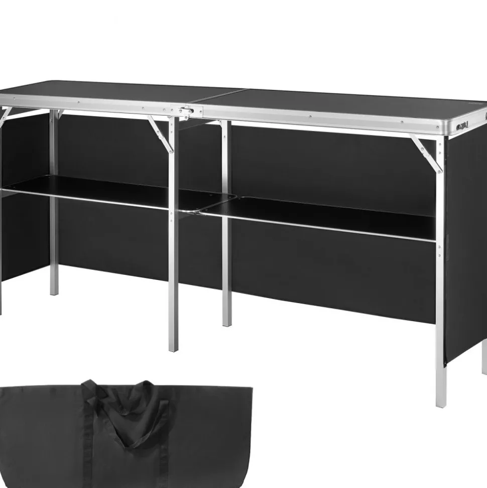 VEVOR Extra Long Folding Portable Bar Table - Tradeshow Podium Table for Indoor, Outdoor, Party, Picnic, Exhibition, Includes Carrying Case, Storage Shelf and Black Skirt, 77.95" x 15.16" x 34.65"