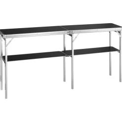 VEVOR Extra Long Folding Portable Bar Table - Tradeshow Podium Table for Indoor, Outdoor, Party, Picnic, Exhibition, Includes Carrying Case, Storage Shelf and Black Skirt, 77.95