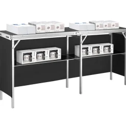 VEVOR Extra Long Folding Portable Bar Table - Tradeshow Podium Table for Indoor, Outdoor, Party, Picnic, Exhibition, Includes Carrying Case, Storage Shelf and Black Skirt, 77.95