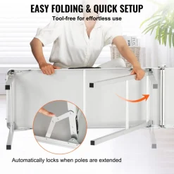 VEVOR Extra Long Folding Portable Bar Table - Tradeshow Podium Table for Indoor, Outdoor, Party, Picnic, Exhibition, Includes Carrying Case, Storage Shelf and Black Skirt, 77.95
