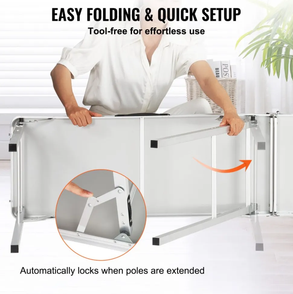 VEVOR Extra Long Folding Portable Bar Table - Tradeshow Podium Table for Indoor, Outdoor, Party, Picnic, Exhibition, Includes Carrying Case, Storage Shelf and Black Skirt, 77.95" x 15.16" x 34.65"