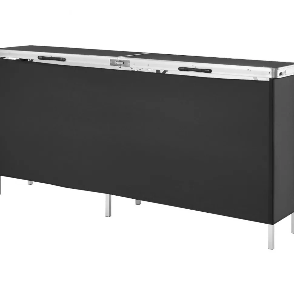 VEVOR Extra Long Folding Portable Bar Table - Tradeshow Podium Table for Indoor, Outdoor, Party, Picnic, Exhibition, Includes Carrying Case, Storage Shelf and Black Skirt, 77.95" x 15.16" x 34.65"