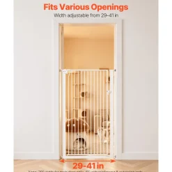 VEVOR Extra Tall Pet Gate for Cats, 29-41 in Adjustable Width, 56 in High Dog Gate, with Pressure Mount Kit and Wall Mount Kit, 1.3 in Narrow Bar Spacing, for Stairs, Doorways, and House, White