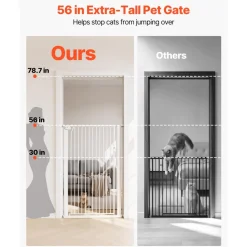 VEVOR Extra Tall Pet Gate for Cats, 29-41 in Adjustable Width, 56 in High Dog Gate, with Pressure Mount Kit and Wall Mount Kit, 1.3 in Narrow Bar Spacing, for Stairs, Doorways, and House, White