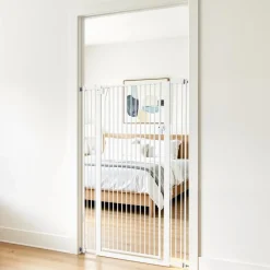 VEVOR Extra Tall Pet Gate for Cats, 29-41 in Adjustable Width, 56 in High Dog Gate, with Pressure Mount Kit and Wall Mount Kit, 1.3 in Narrow Bar Spacing, for Stairs, Doorways, and House, White