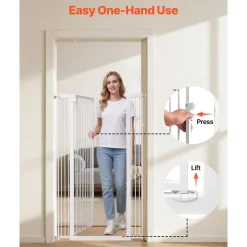 VEVOR Extra Tall Pet Gate for Cats, 29-41 in Adjustable Width, 56 in High Dog Gate, with Pressure Mount Kit and Wall Mount Kit, 1.3 in Narrow Bar Spacing, for Stairs, Doorways, and House, White