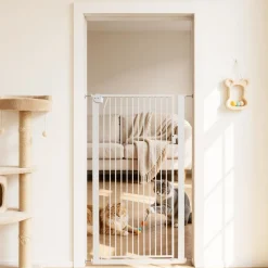 VEVOR Extra Tall Pet Gate for Cats, 29-41 in Adjustable Width, 56 in High Dog Gate, with Pressure Mount Kit and Wall Mount Kit, 1.3 in Narrow Bar Spacing, for Stairs, Doorways, and House, White