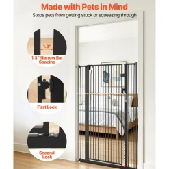 VEVOR Extra Tall Pet Gate for Cats, 29-41 in Adjustable Width, 56 in High Dog Gate, with Pressure Mount Kit and Wall Mount Kit, 1.3 in Narrow Bar Spacing, for Stairs, Doorways, and House, Black