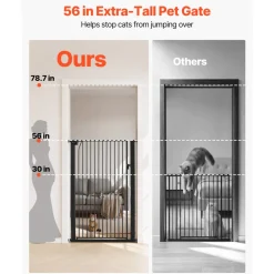 VEVOR Extra Tall Pet Gate for Cats, 29-41 in Adjustable Width, 56 in High Dog Gate, with Pressure Mount Kit and Wall Mount Kit, 1.3 in Narrow Bar Spacing, for Stairs, Doorways, and House, Black
