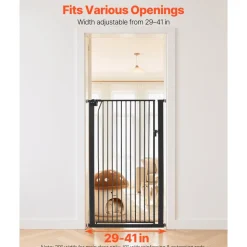 VEVOR Extra Tall Pet Gate for Cats, 29-41 in Adjustable Width, 56 in High Dog Gate, with Pressure Mount Kit and Wall Mount Kit, 1.3 in Narrow Bar Spacing, for Stairs, Doorways, and House, Black