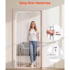 VEVOR Extra Tall Pet Gate for Cats, 28-34 in  Adjustable Width, 78.7 in High Dog Gate, with Pressure Mount Kit and Wall Mount Kit, 1.2 in Narrow Bar Spacing, for Stairs, Doorways, and House, White