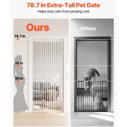 VEVOR Extra Tall Pet Gate for Cats, 28-34 in  Adjustable Width, 78.7 in High Dog Gate, with Pressure Mount Kit and Wall Mount Kit, 1.2 in Narrow Bar Spacing, for Stairs, Doorways, and House, White