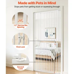 VEVOR Extra Tall Pet Gate for Cats, 28-34 in  Adjustable Width, 78.7 in High Dog Gate, with Pressure Mount Kit and Wall Mount Kit, 1.2 in Narrow Bar Spacing, for Stairs, Doorways, and House, White