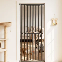 VEVOR Extra Tall Pet Gate for Cats, 28-34 in Adjustable Width, 78.7 in High Dog Gate, with Pressure Mount Kit and Wall Mount Kit, 1.2 in Narrow Bar Spacing, for Stairs, Doorways, and House, Black
