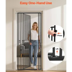 VEVOR Extra Tall Pet Gate for Cats, 28-34 in Adjustable Width, 78.7 in High Dog Gate, with Pressure Mount Kit and Wall Mount Kit, 1.2 in Narrow Bar Spacing, for Stairs, Doorways, and House, Black