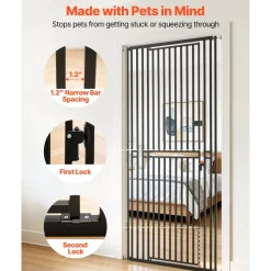 VEVOR Extra Tall Pet Gate for Cats, 28-34 in Adjustable Width, 78.7 in High Dog Gate, with Pressure Mount Kit and Wall Mount Kit, 1.2 in Narrow Bar Spacing, for Stairs, Doorways, and House, Black