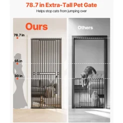 VEVOR Extra Tall Pet Gate for Cats, 28-34 in Adjustable Width, 78.7 in High Dog Gate, with Pressure Mount Kit and Wall Mount Kit, 1.2 in Narrow Bar Spacing, for Stairs, Doorways, and House, Black