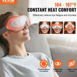 VEVOR Eye Massager with Heat, Heated Eye Massage Mask with 5 Modes and Bluetooth Music, 180° Foldable Eye Care Massager for Migraines, Eye Strain, Dark Circles, Ideal Gift for Mom/Dad, White