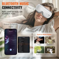 VEVOR Eye Massager with Heat & Remote, Heated Eye Massage Mask with 5 Modes and Bluetooth Music, 180° Foldable Eye Care Massager for Eye Strain, Dry Eyes, Dark Circles, Ideal Gift for Mom/Dad, Black