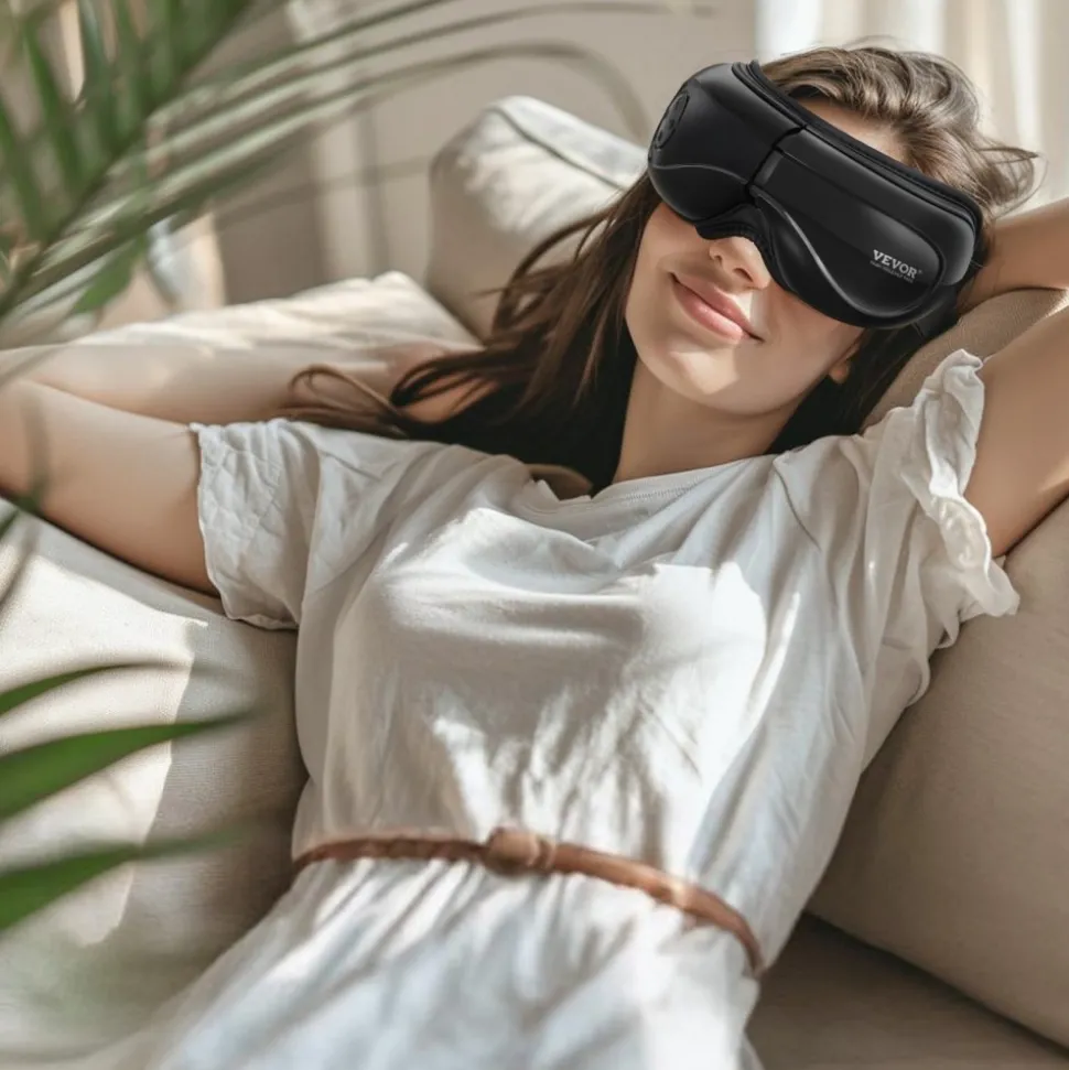 VEVOR Eye Massager with Heat & Remote, Heated Eye Massage Mask with 5 Modes and Bluetooth Music, 180° Foldable Eye Care Massager for Eye Strain, Dry Eyes, Dark Circles, Ideal Gift for Mom/Dad, Black