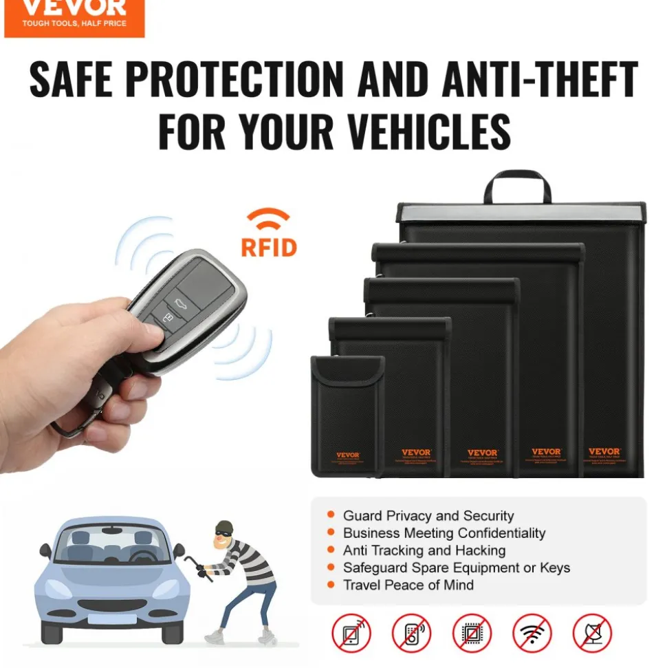 VEVOR Faraday Bag, 4 Pack Faraday Pouch Set for Laptop(16.9x15"), Tablet(13x10.2"), Phone(7.87x4.7") & Radio(10.6x7.8"), Fireproof Signal Blocking Holder Faraday Pouch for Anti-Theft & Anti-Hacking