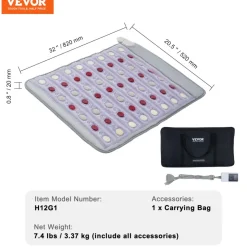 VEVOR Far Infrared Heating Pad, Amethyst Heating Pad with Jade & Tourmaline Stones, 660nm Photon Light & Negative Ions, 103-159℉ Hot Gemstones Mat with 0-12 Hours Timer for Pain Relief (32