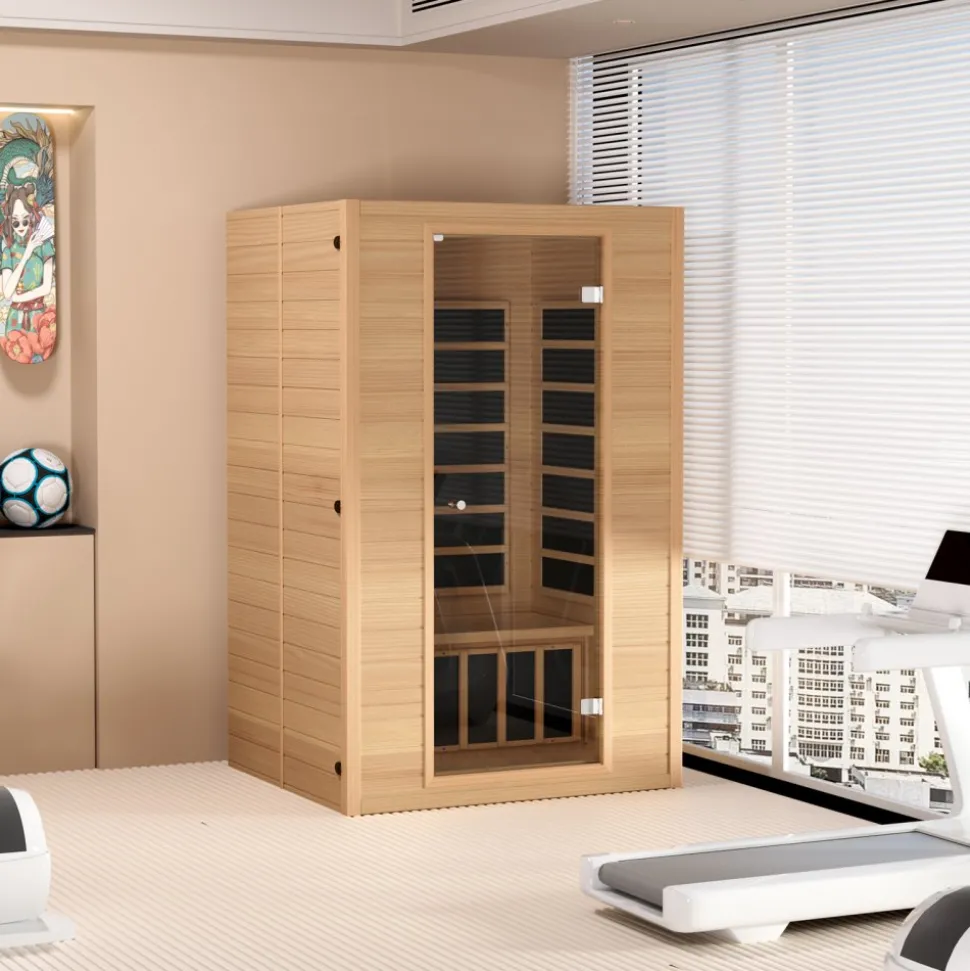 VEVOR Far Infrared Wooden Sauna, Room Home Sauna Spa for 3 to 4 Person, Low EMF Far Infrared Hemlock Wood Sauna with Tempered Glass Door & Bluetooth Speakers & Chromotherapy Lights, 2580W Indoor