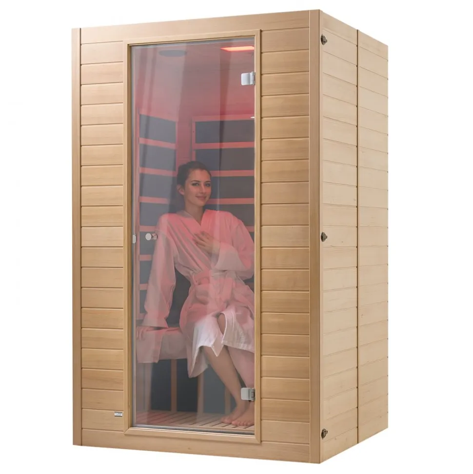 VEVOR Far Infrared Wooden Sauna, Room Home Sauna Spa for 3 to 4 Person, Low EMF Far Infrared Hemlock Wood Sauna with Tempered Glass Door & Bluetooth Speakers & Chromotherapy Lights, 2580W Indoor