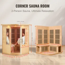 VEVOR Far Infrared Wooden Sauna, Room Home Sauna Spa for 1 to 2 Person, Low EMF Far Infrared Hemlock Wood Sauna with Tempered Glass Door & Multicolor Lamp & Bluetooth Speakers & Chromotherapy Lights,