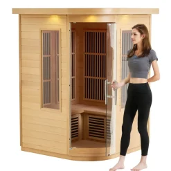 VEVOR Far Infrared Wooden Sauna, Room Home Sauna Spa for 1 to 2 Person, Low EMF Far Infrared Hemlock Wood Sauna with Tempered Glass Door & Multicolor Lamp & Bluetooth Speakers & Chromotherapy Lights,