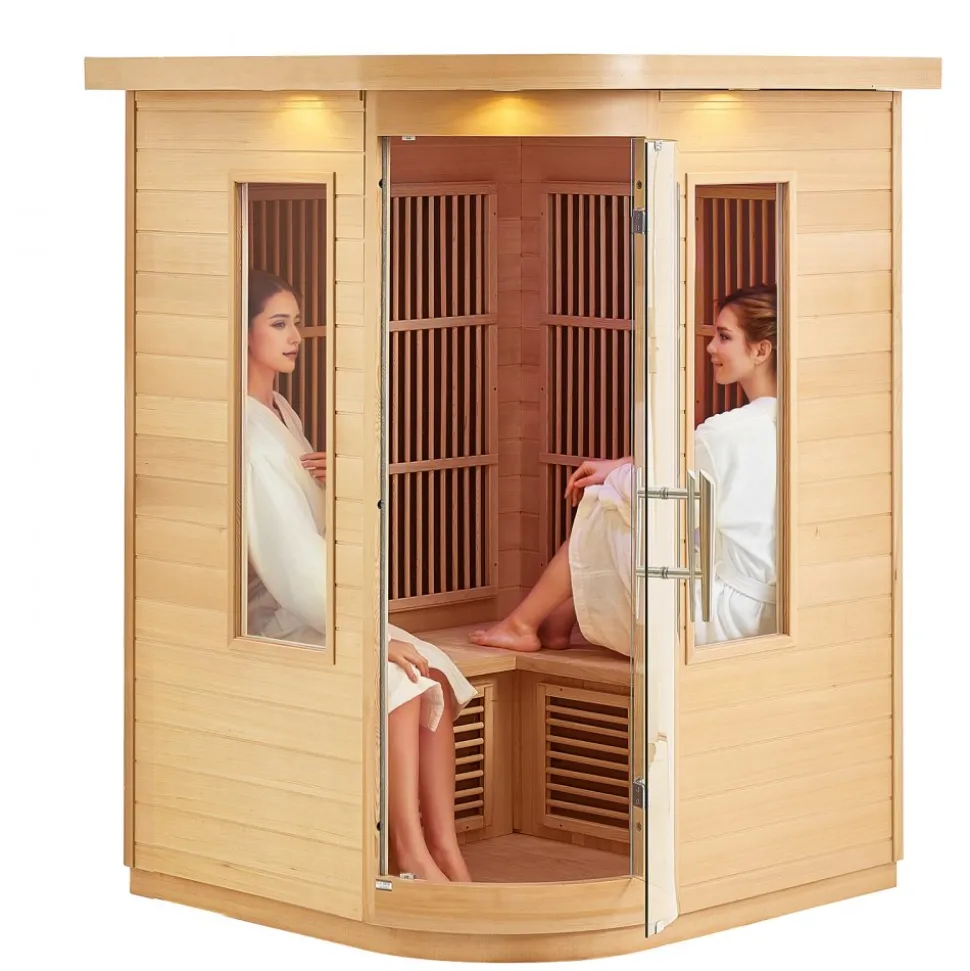 VEVOR Far Infrared Wooden Sauna, Room Home Sauna Spa for 1 to 2 Person, Low EMF Far Infrared Hemlock Wood Sauna with Tempered Glass Door & Multicolor Lamp & Bluetooth Speakers & Chromotherapy Lights,