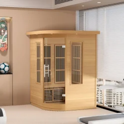 VEVOR Far Infrared Wooden Sauna, Room Home Sauna Spa for 1 to 2 Person, Low EMF Far Infrared Hemlock Wood Sauna with Tempered Glass Door & Multicolor Lamp & Bluetooth Speakers & Chromotherapy Lights,