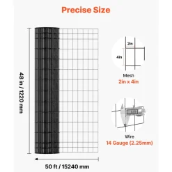 VEVOR Farm Fence,  48 in x 50 ft, 2 x 4 in Mesh 14 Gauge Galvanized Steel Wire Fencing for Cattle, Hog & Sheep , Heavy Duty Vinyl Coated Livestock Fence for Animal Enclosures, Cage Wire, Garden Fences