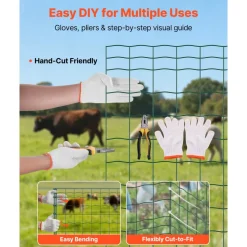 VEVOR Farm Fence, 39 x 787 in, 4 x 4 in Mesh 2.1mm Galvanized Steel Wire Fencing for Cattle, Hog & Sheep, Heavy Duty Vinyl Coated Livestock Fence for Animal Enclosures, Cage Wire, Garden Fences, Green