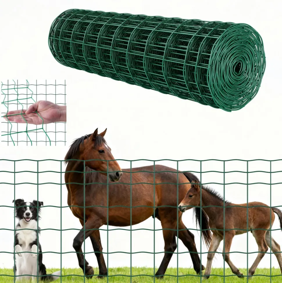 VEVOR Farm Fence, 39 x 787 in, 4 x 4 in Mesh 2.1mm Galvanized Steel Wire Fencing for Cattle, Hog & Sheep, Heavy Duty Vinyl Coated Livestock Fence for Animal Enclosures, Cage Wire, Garden Fences, Green