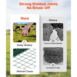 VEVOR Farm Fence, 39 x 787 in, 4 x 4 in Mesh 2.1mm Galvanized Steel Wire Fencing for Cattle, Hog & Sheep, Heavy Duty Vinyl Coated Livestock Fence for Animal Enclosures, Cage Wire, Garden Fences, Green