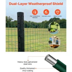 VEVOR Farm Fence, 39 x 984 in, 2 x 4 in Mesh 2.1mm Galvanized Steel Wire Fencing for Cattle, Hog & Sheep, Heavy Duty Vinyl Coated Livestock Fence for Animal Enclosures, Cage Wire, Garden Fences, Green