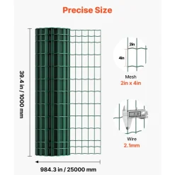 VEVOR Farm Fence, 47 x 984 in, 2 x 4 in Mesh 2.1mm Galvanized Steel Wire Fencing for Cattle, Hog & Sheep, Heavy Duty Vinyl Coated Livestock Fence for Animal Enclosures, Cage Wire, Garden Fences, Green