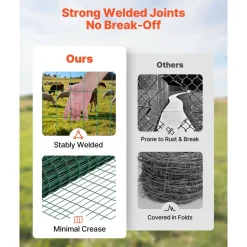 VEVOR Farm Fence, 47 x 984 in, 2 x 4 in Mesh 2.1mm Galvanized Steel Wire Fencing for Cattle, Hog & Sheep, Heavy Duty Vinyl Coated Livestock Fence for Animal Enclosures, Cage Wire, Garden Fences, Green
