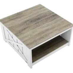 VEVOR 31.5" Farmhouse Coffee Table, Square Coffee Table with Open Storage Compartment, Wooden Rustic Cocktail Table for Living Room, Bedroom, Apartment, Studio, Gray & White