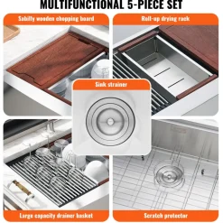 VEVOR Farmhouse Kitchen Sink, 304 Stainless Steel Drop-In Sinks, Top Mount Single Bowl Basin with Ledge & Accessories, Household Dishwasher Sinks for Workstation, Prep Kitchen, and Bar Sink, 30 inch