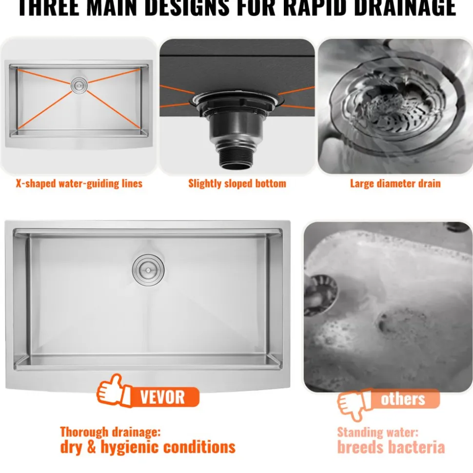 VEVOR Farmhouse Kitchen Sink, 304 Stainless Steel Drop-In Sinks, Top Mount Single Bowl Basin with Ledge & Accessories, Household Dishwasher Sinks for Workstation, Prep Kitchen, and Bar Sink, 30 inch