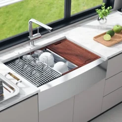 VEVOR Farmhouse Kitchen Sink, 304 Stainless Steel Drop-In Sinks, Top Mount Single Bowl Basin with Ledge & Accessories, Household Dishwasher Sinks for Workstation, Prep Kitchen, and Bar Sink, 36 inch