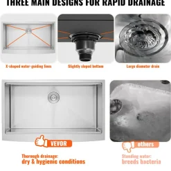 VEVOR Farmhouse Kitchen Sink, 304 Stainless Steel Drop-In Sinks, Top Mount Single Bowl Basin with Ledge & Accessories, Household Dishwasher Sinks for Workstation, Prep Kitchen, and Bar Sink, 36 inch